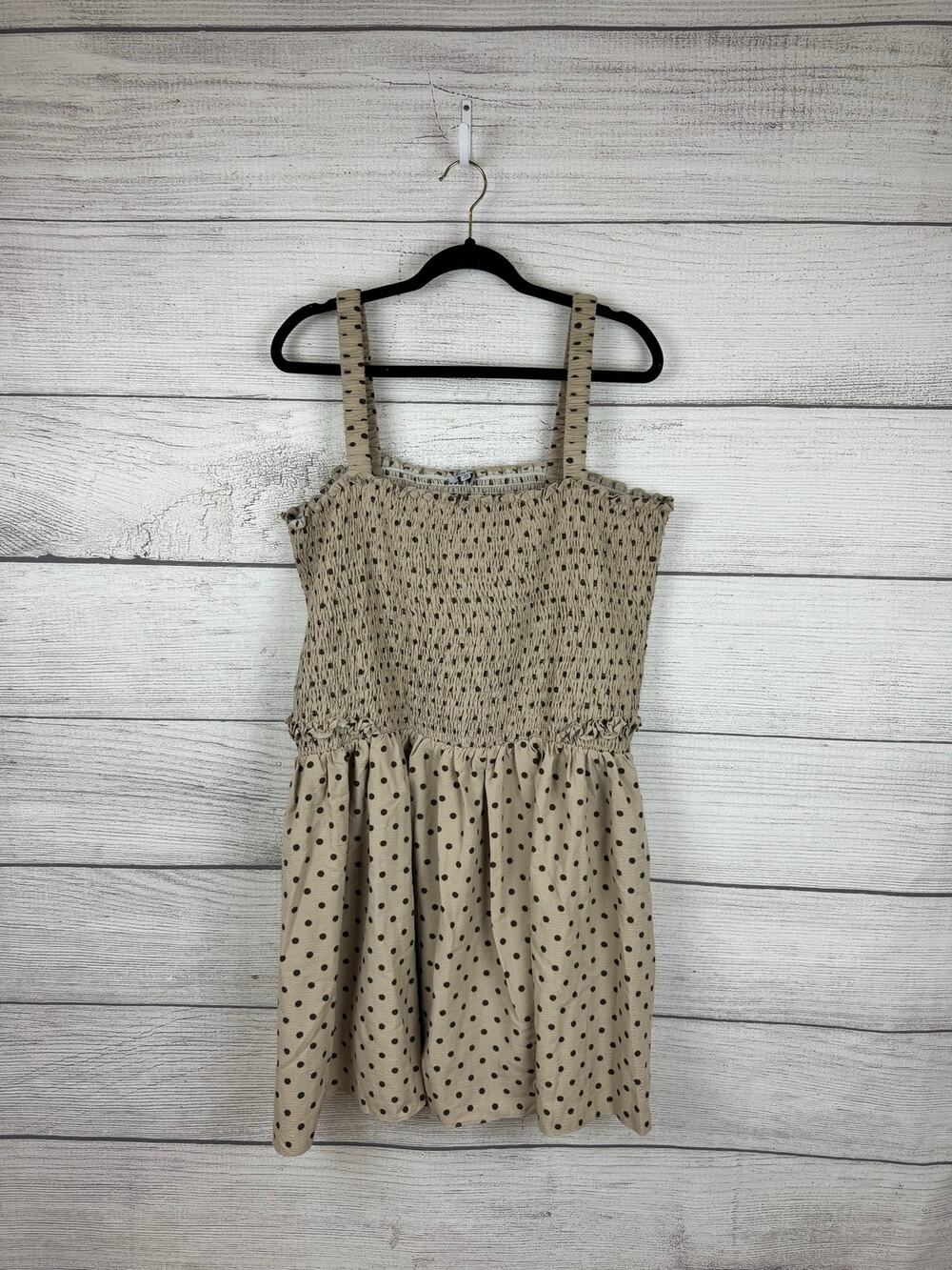 White Birch Plus Size Taupe Polka Dot Sleeveless Mini Dress Size 3X